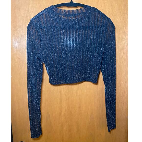 Sheer Sparkly Striped Cropped Top - Long Sleeve - Size S - Picture 3 of 11